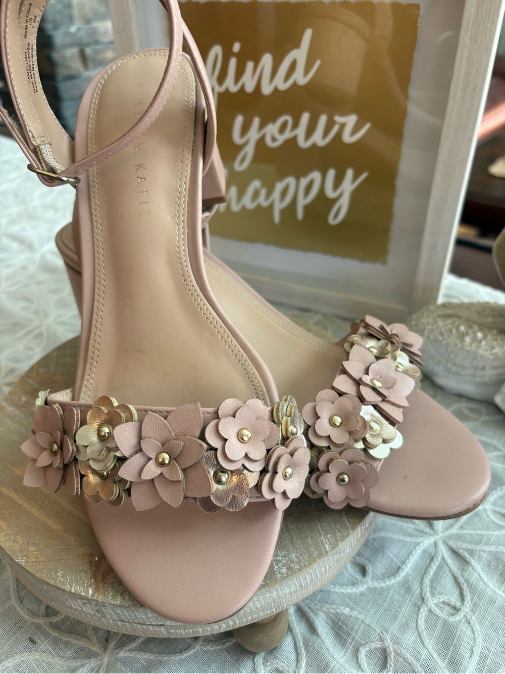 Kelly & Katie Blush Pink Floral Ankle-Strap Sandals